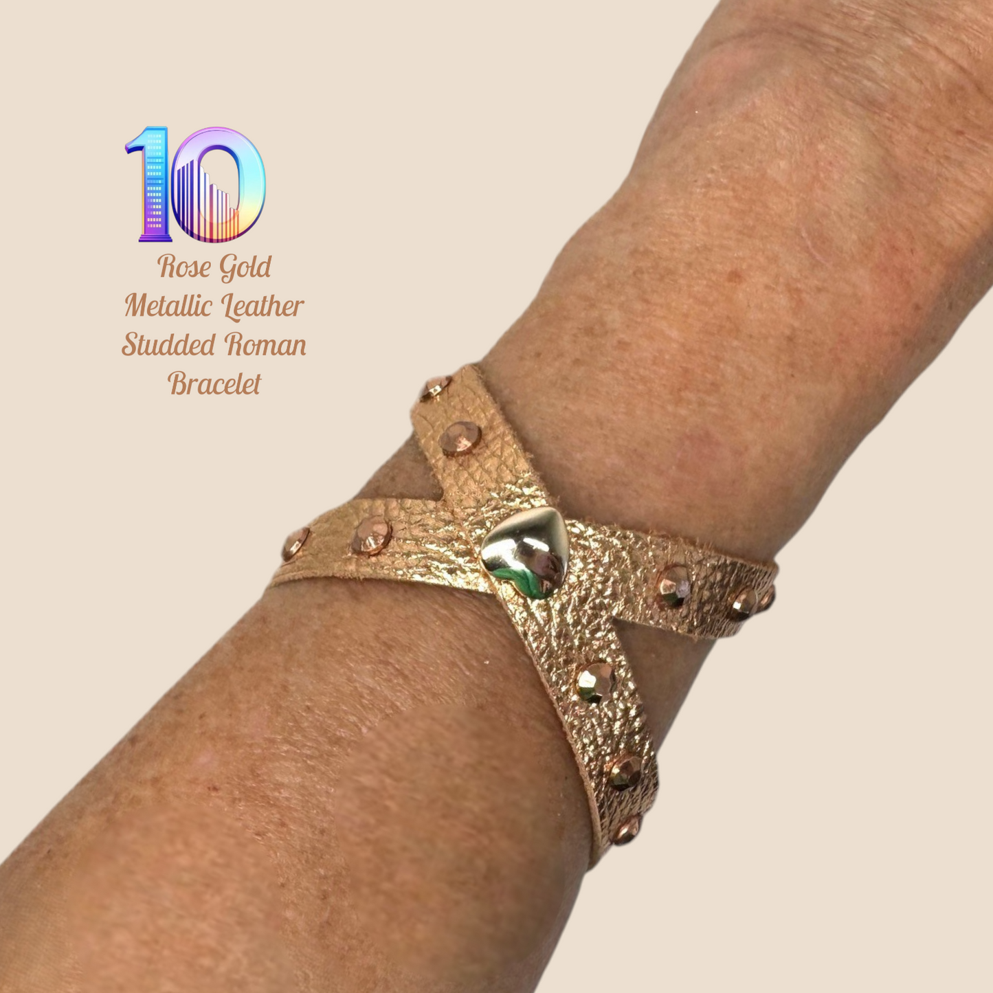 Metallic Leather Studded Roman Bracelets "10"