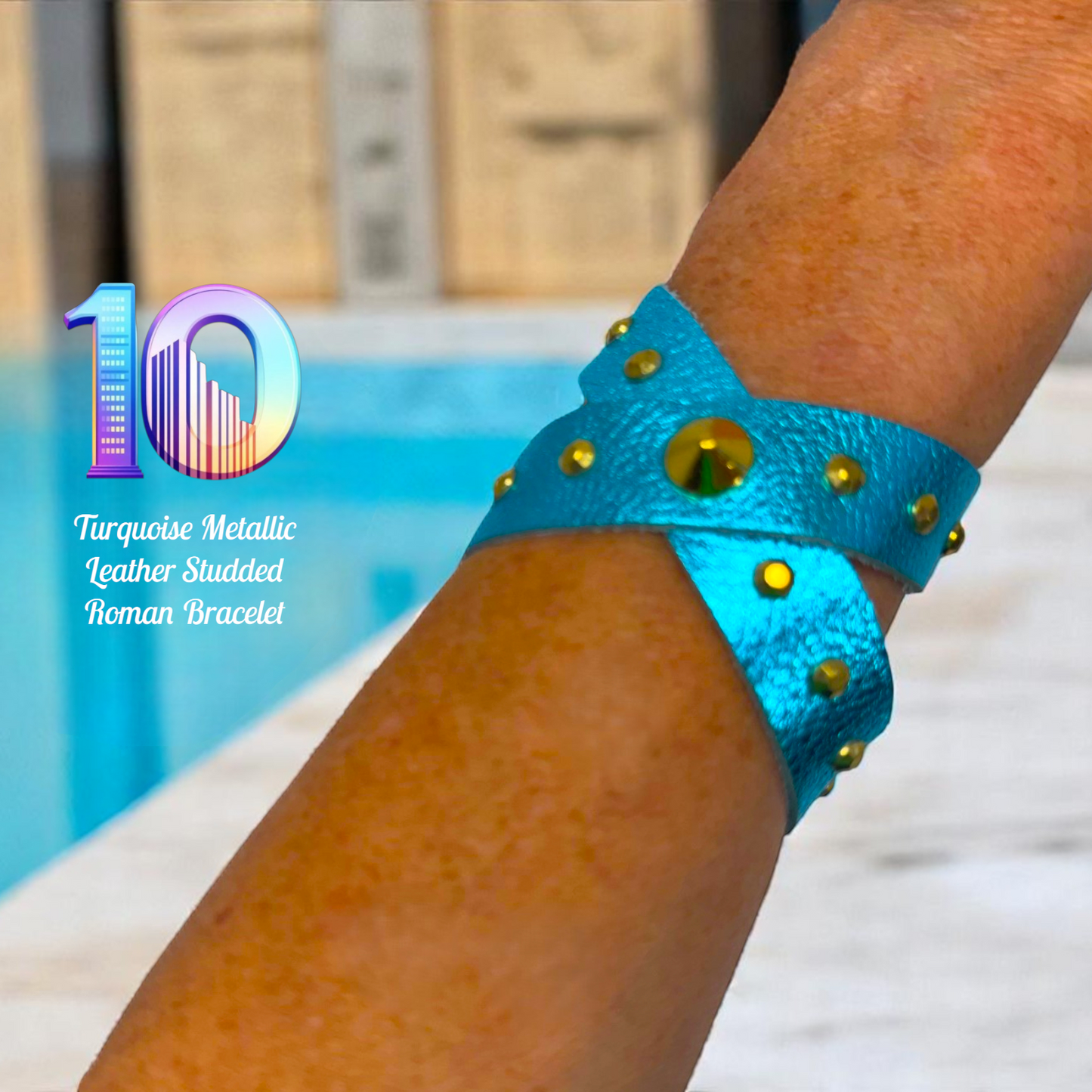 Metallic Leather Studded Roman Bracelets "10"