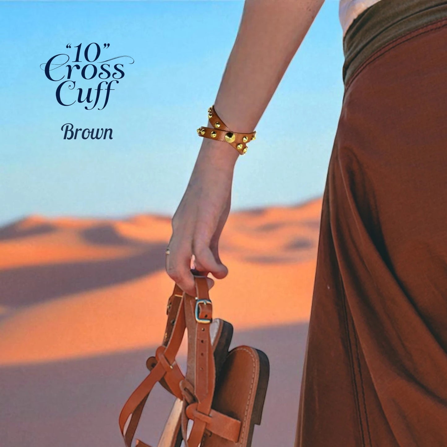 "10" Cross Cuff Studded Leather Roman Bracelet