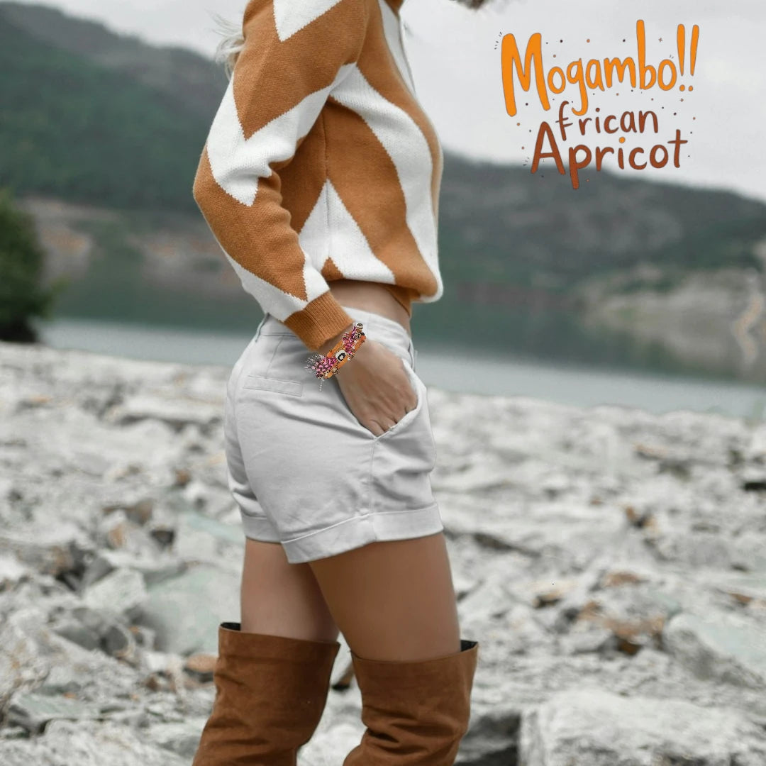 African Beads- Mogambo Bracelets – Handmade Boho Chic Wrap Bracelet"AFRICAN APRICOT"
