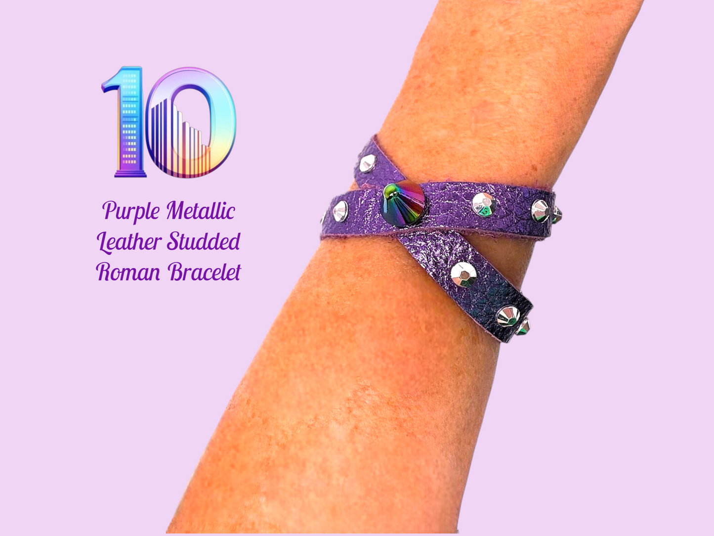 Metallic Leather Studded Roman Bracelets "10"