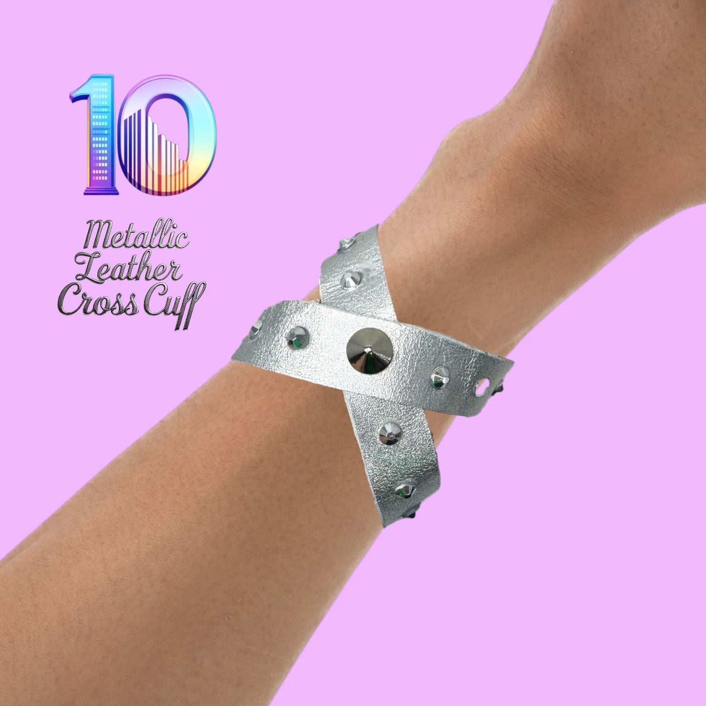 Metallic Leather Studded Roman Bracelets "10"