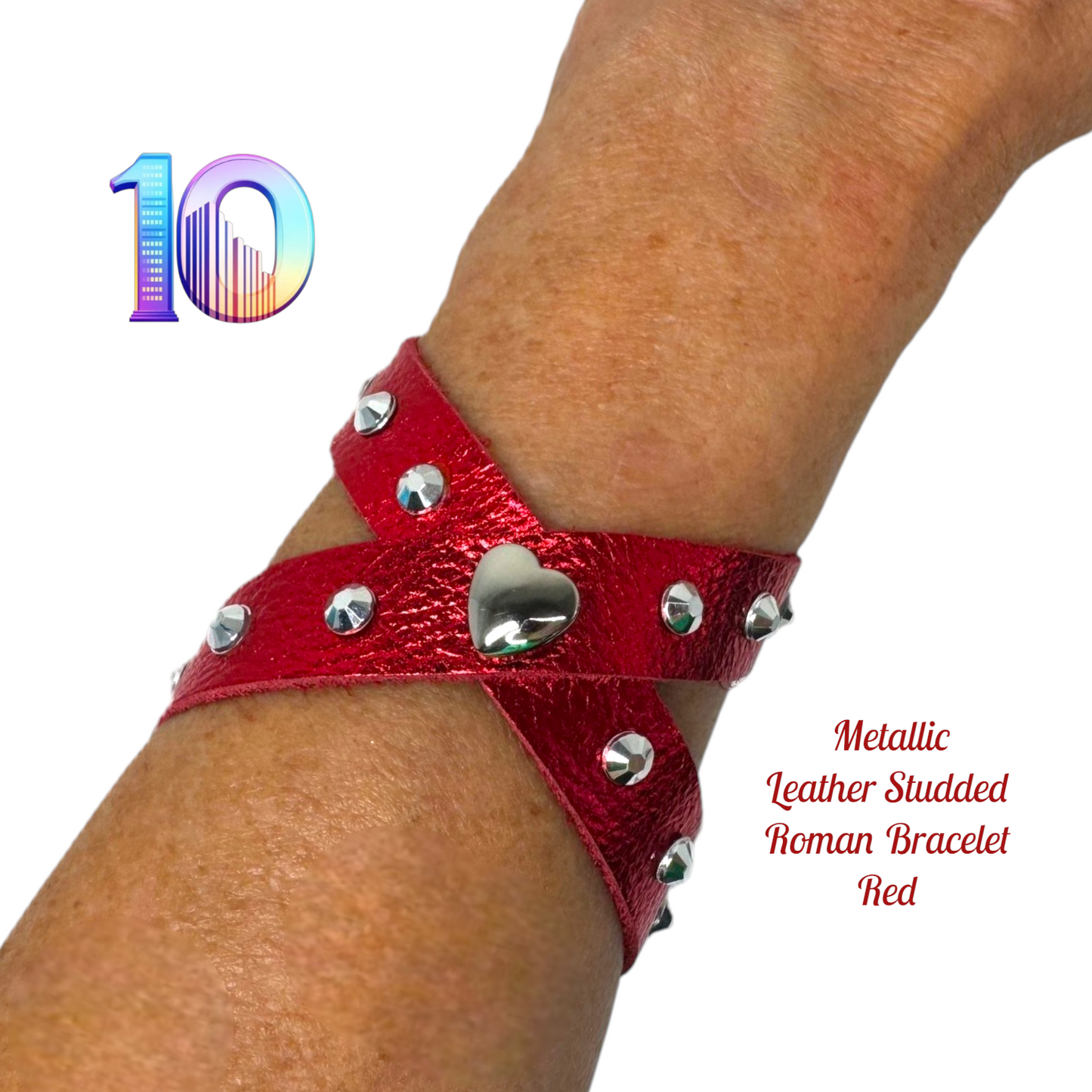 Metallic Leather Studded Roman Bracelets "10"