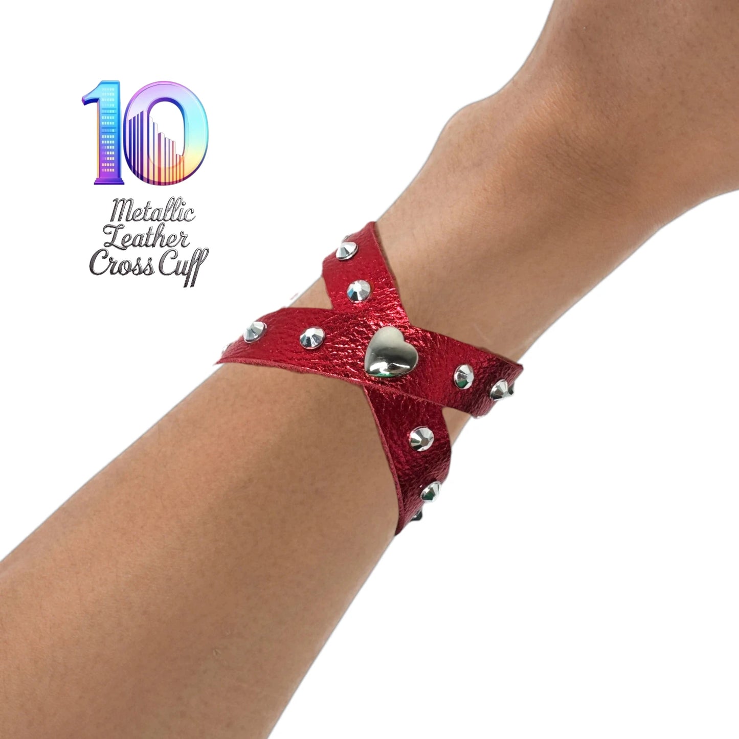 Metallic Leather Studded Roman Bracelets "10"