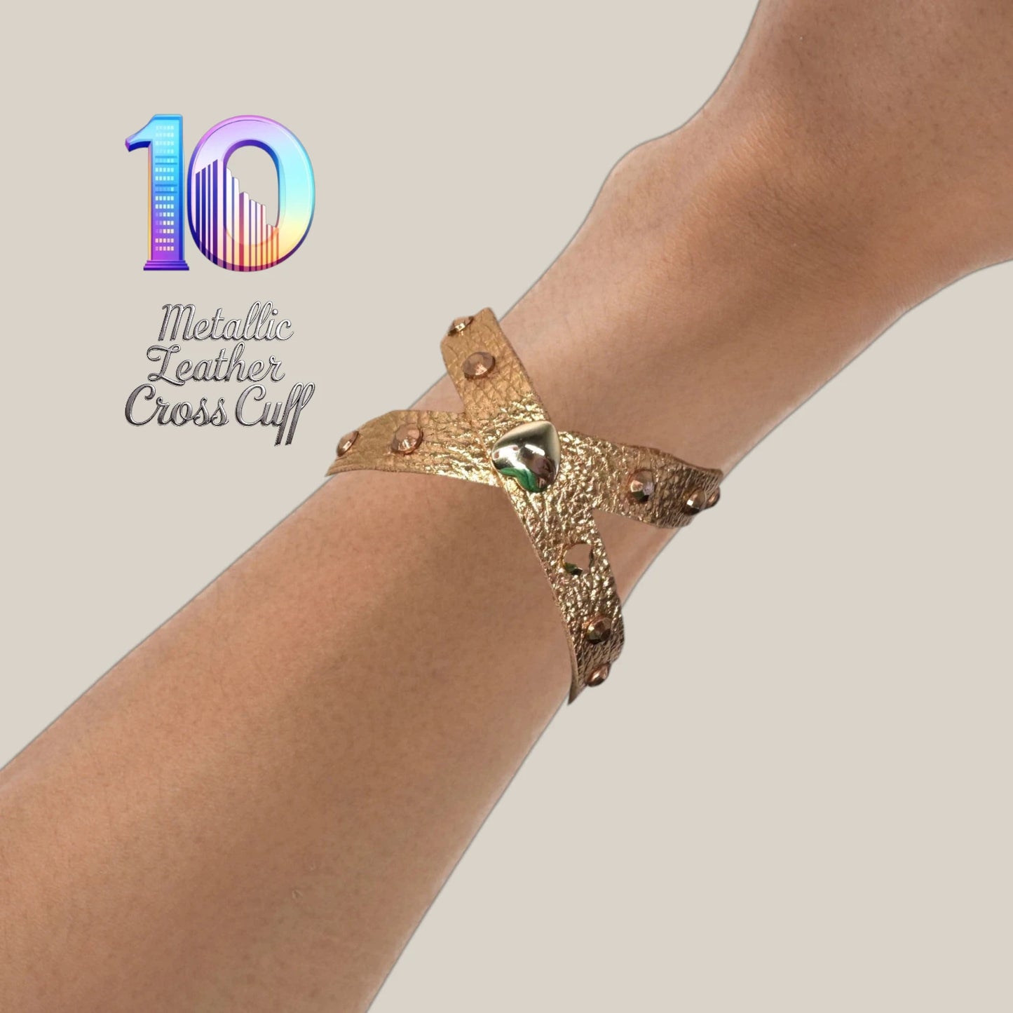 Metallic Leather Studded Roman Bracelets "10"