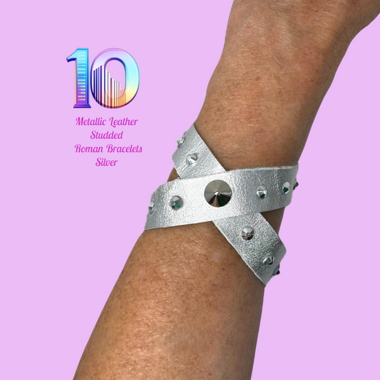 Metallic Leather Studded Roman Bracelets "10"