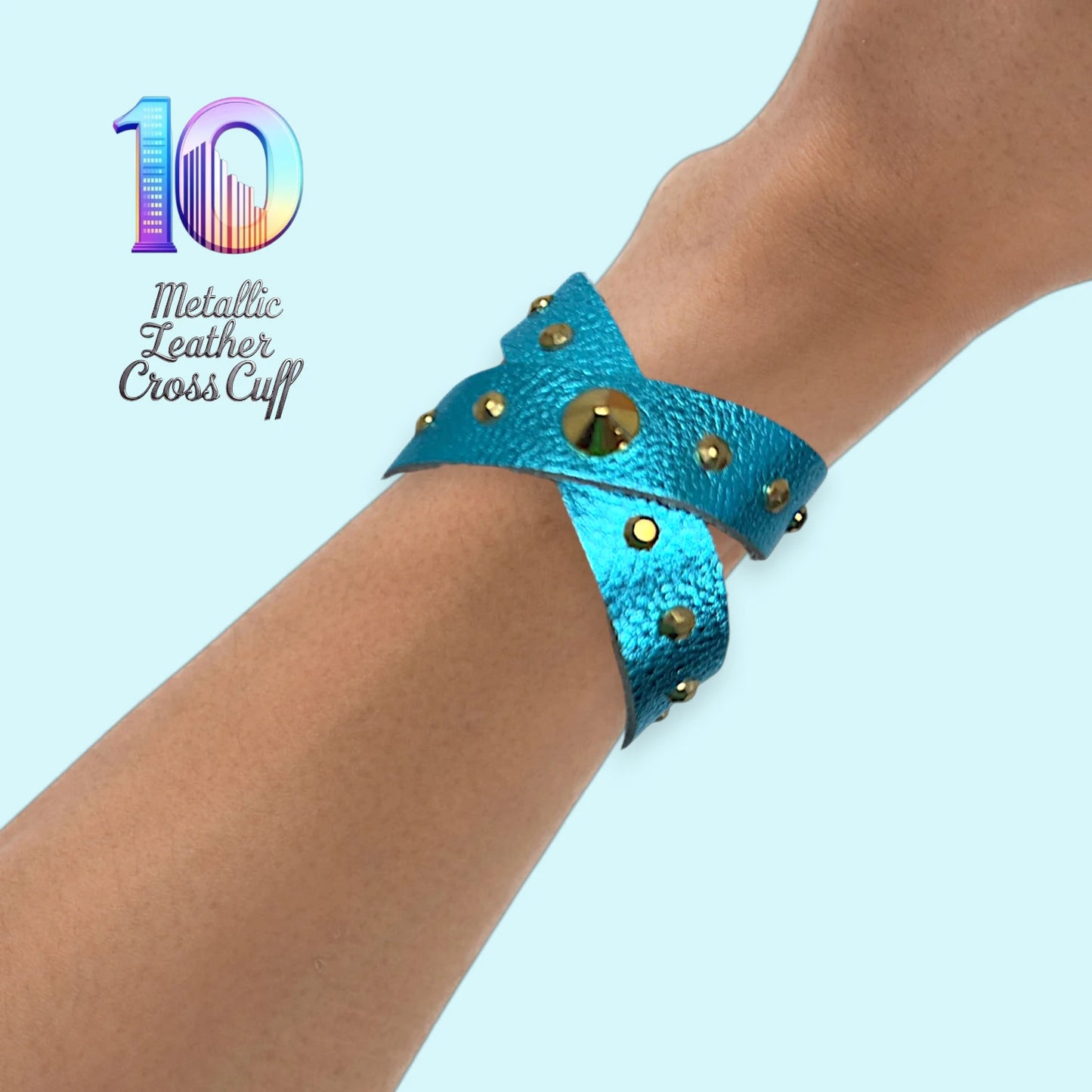 Metallic Leather Studded Roman Bracelets "10"