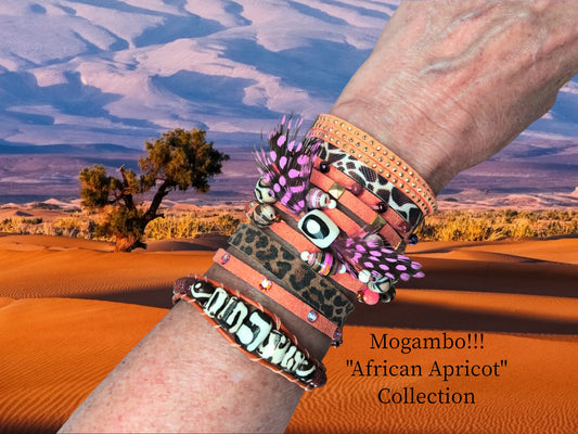 Apricot Faux Suede African Themed Bracelets. Sold as a collection for 20% off or seperately