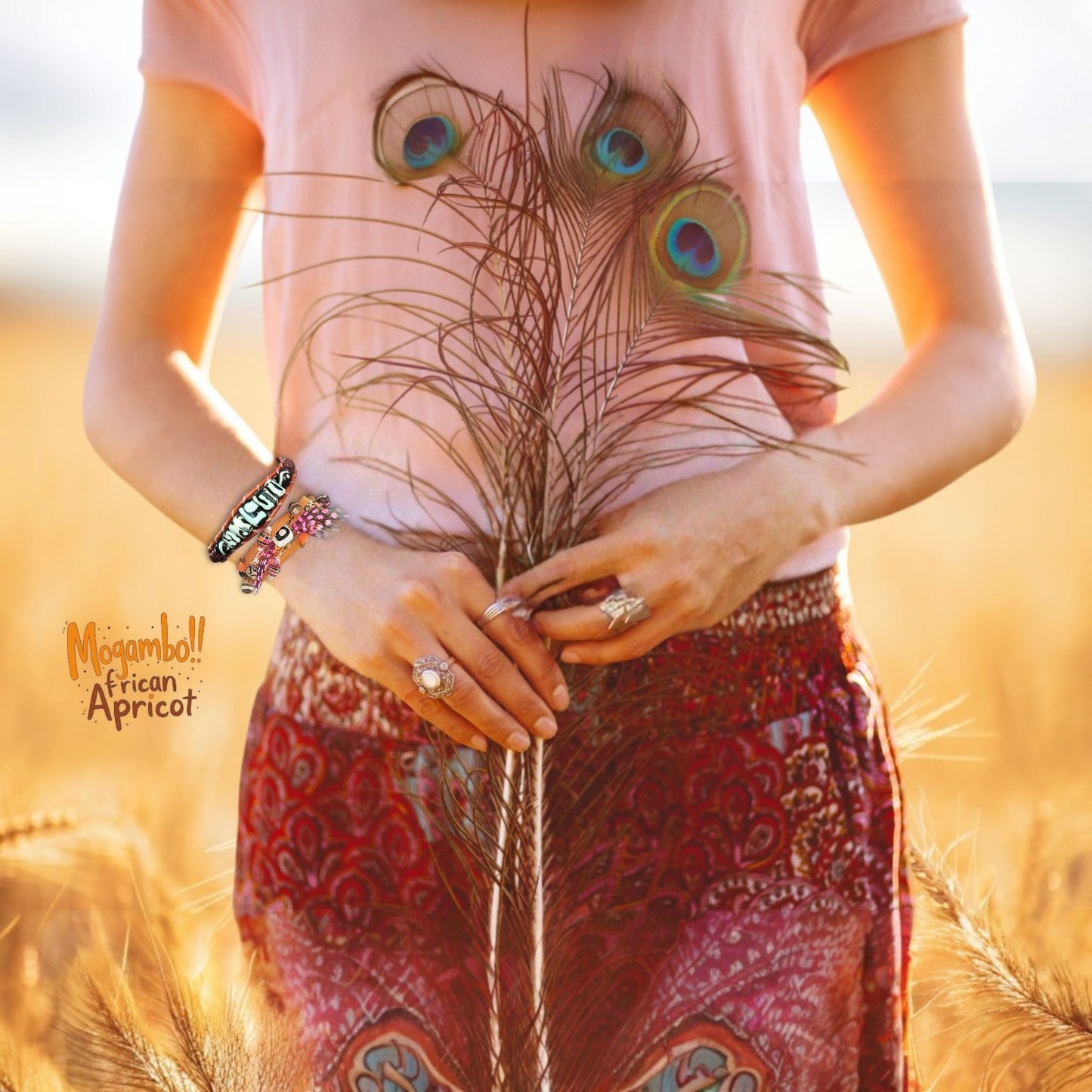 African Beads- Mogambo Bracelets – Handmade Boho Chic Wrap Bracelet"AFRICAN APRICOT"