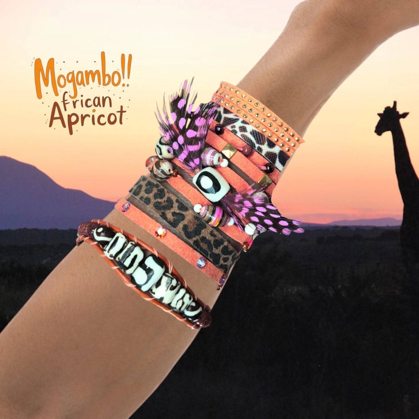 African Beads- Mogambo Bracelets – Handmade Boho Chic Wrap Bracelet"AFRICAN APRICOT"