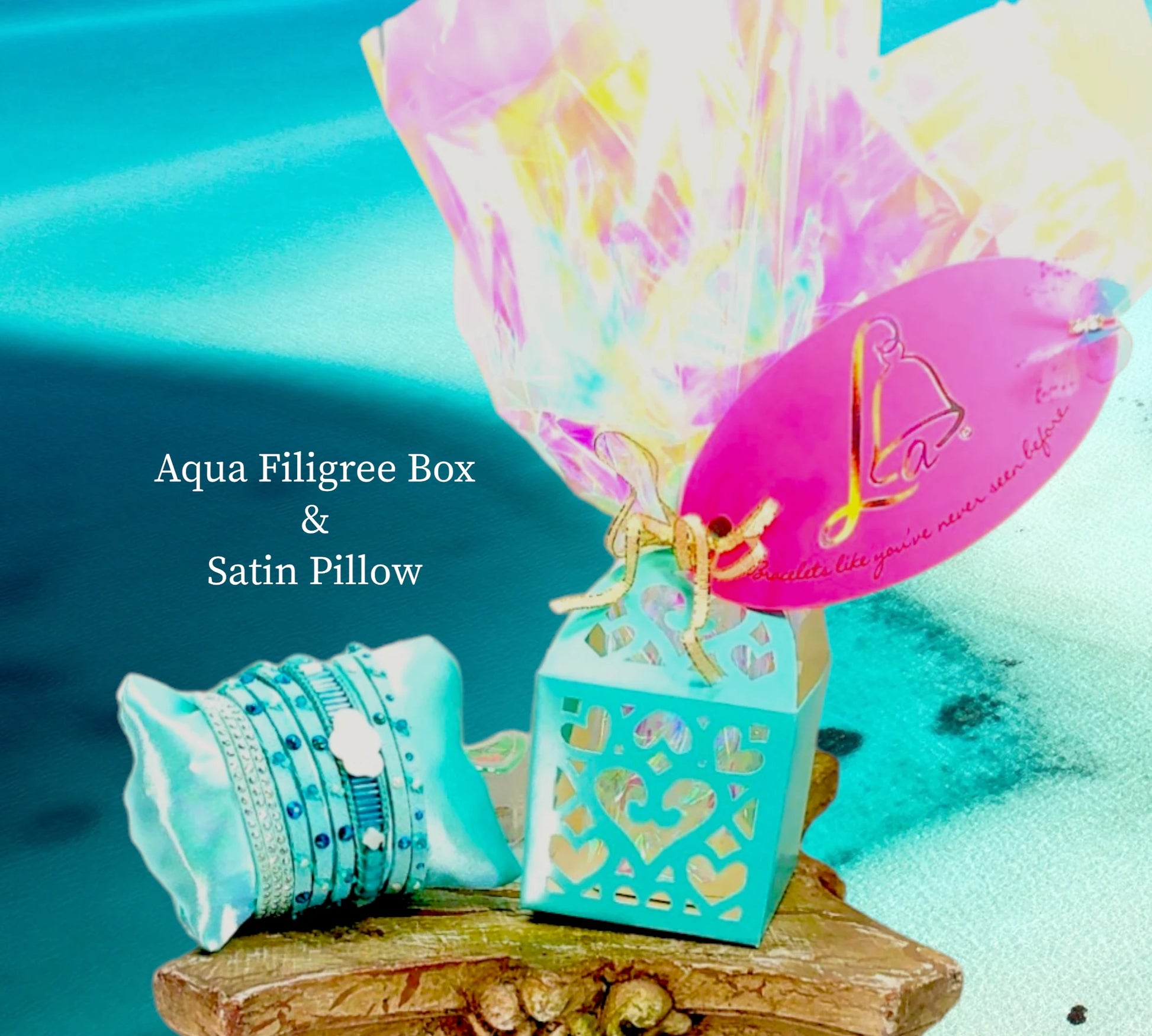 Aqua Filigree Box with Satin Pillow $6.50