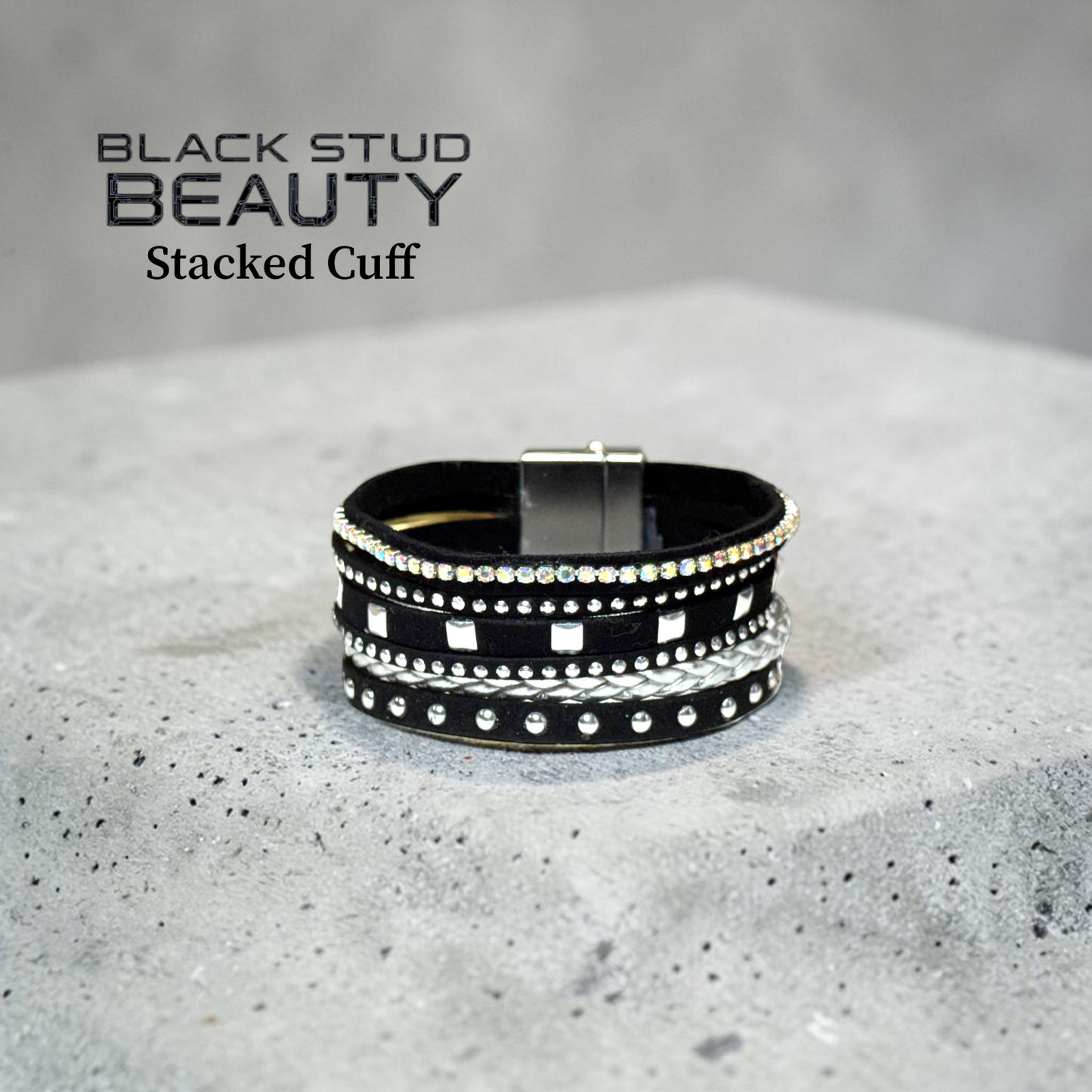 Black Stud Beauty Stacked Cuff