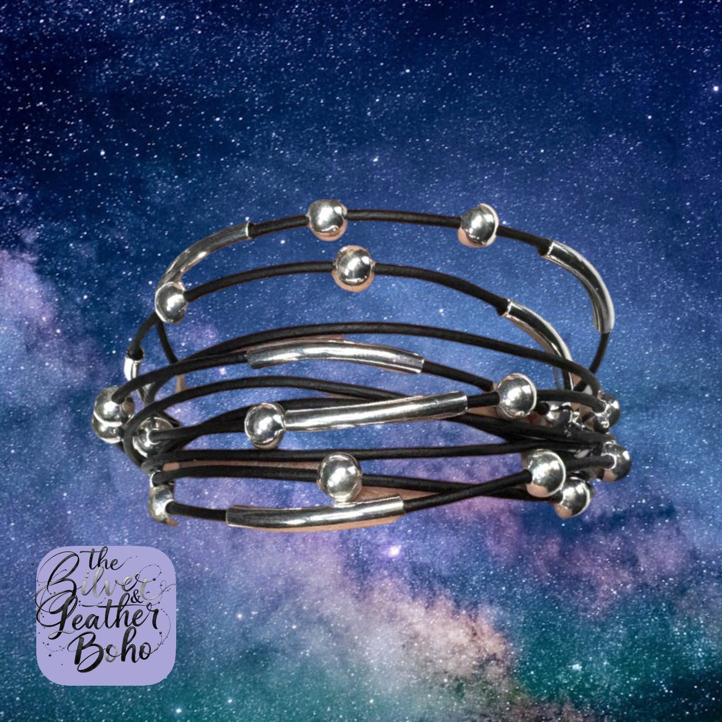 The Black Leather and Silver Beaded Boho