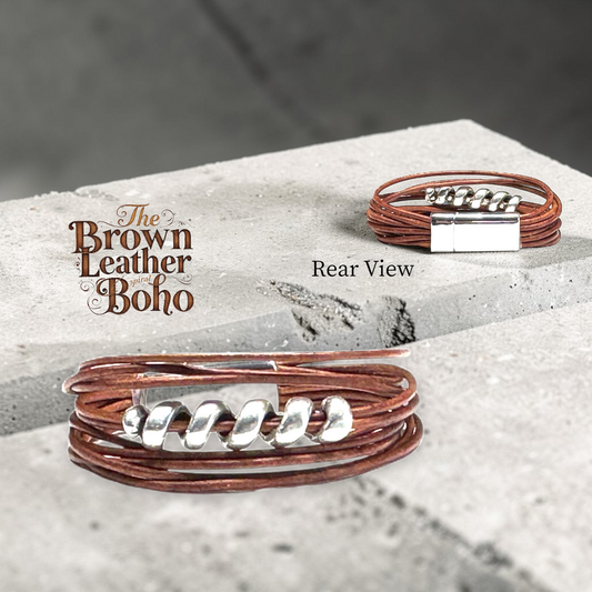 Brown Leather and Silver Spiral Boho