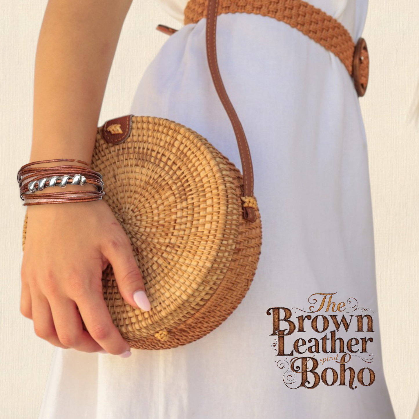 Brown Leather and Silver Spiral Boho