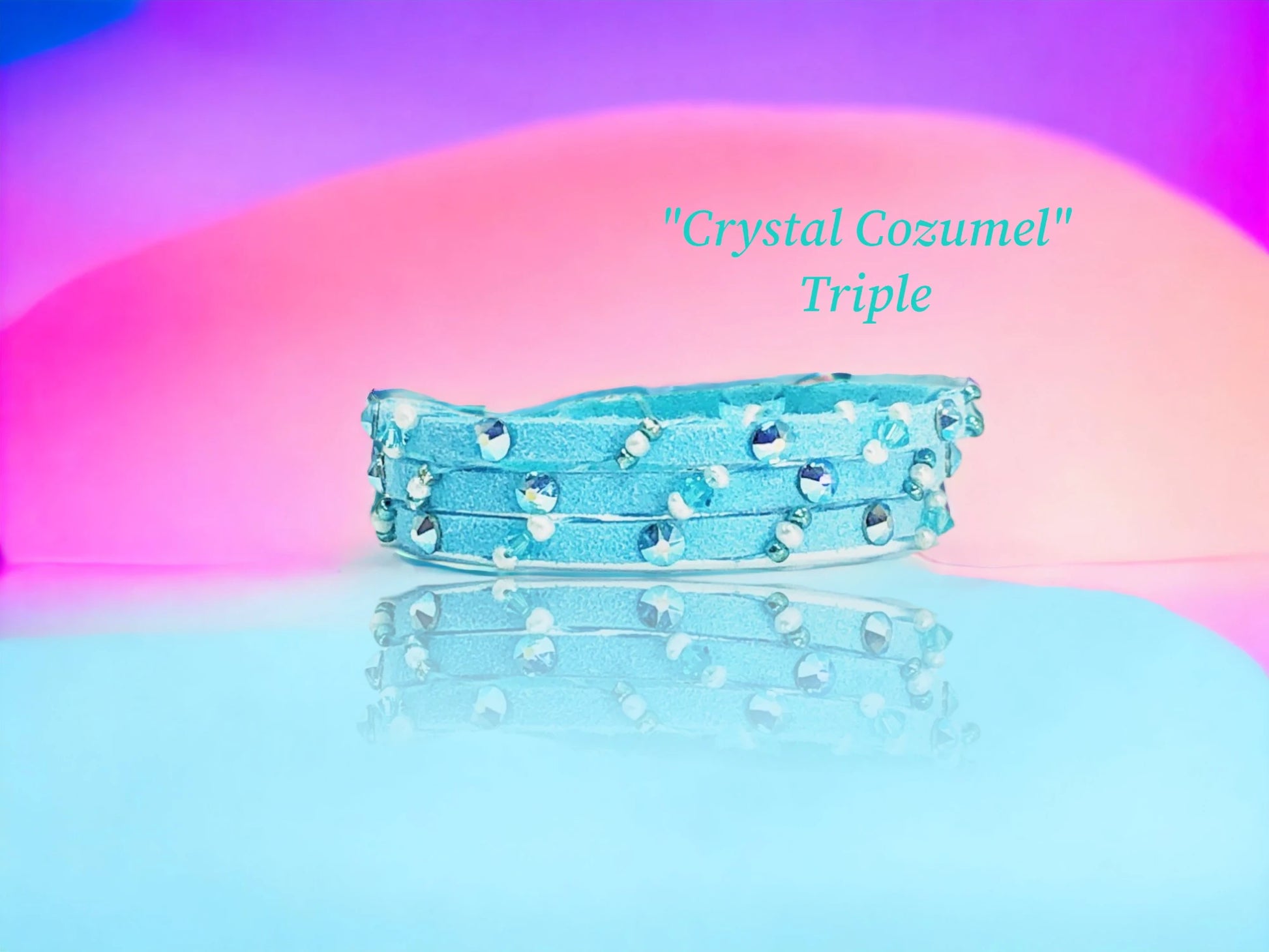 Crystal Cozumel Triple wrap w/ tiny delicate seed pearls, Austrian bicone Crystals and Czech beads in cascading formation along w/ Austrian  Crystal studs. $34