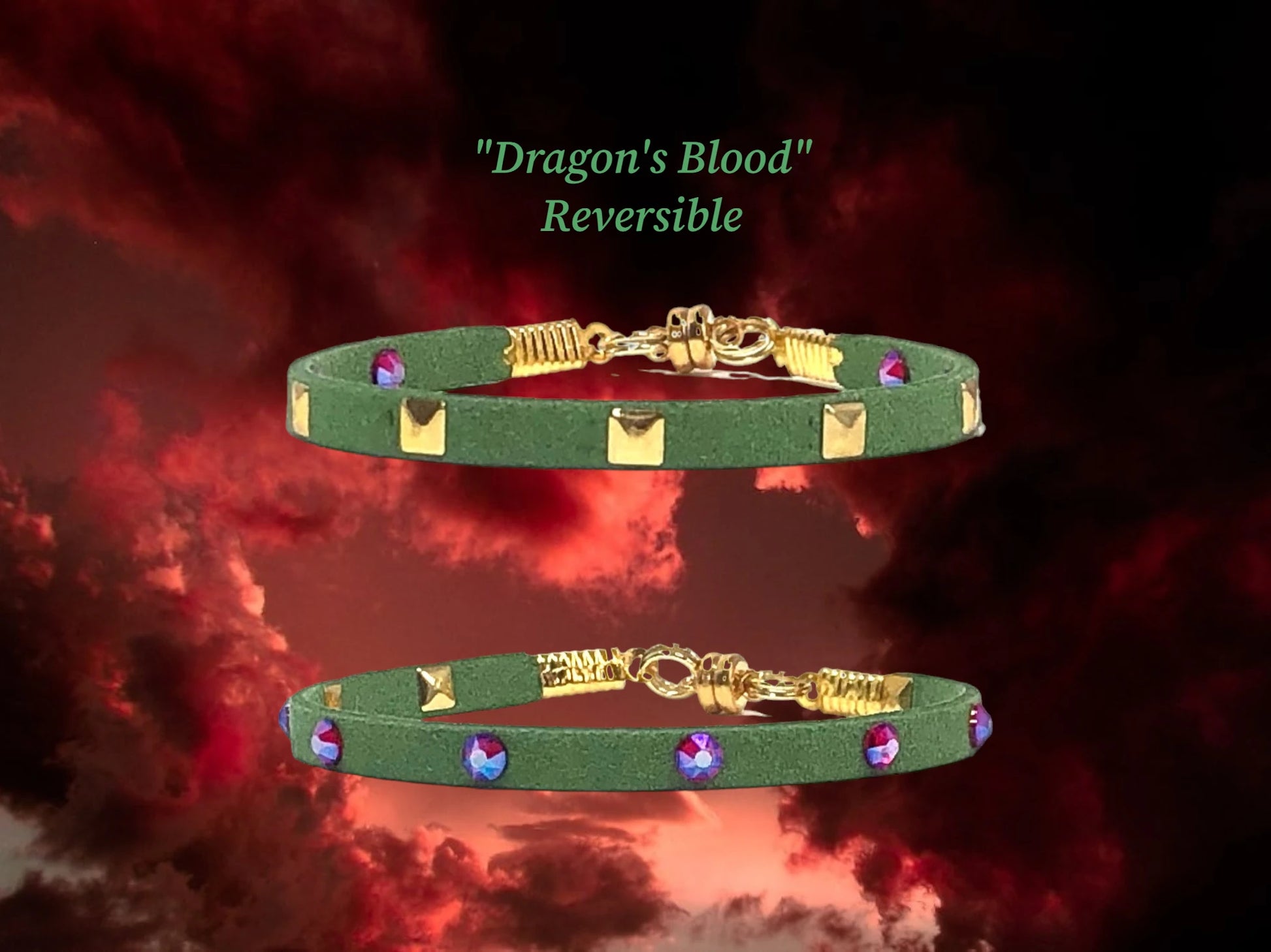 Dragon's Blood Reversible- w/ Ruby Austrian Crystal tuds on one side and gold pyramid studs on the other. $18.99