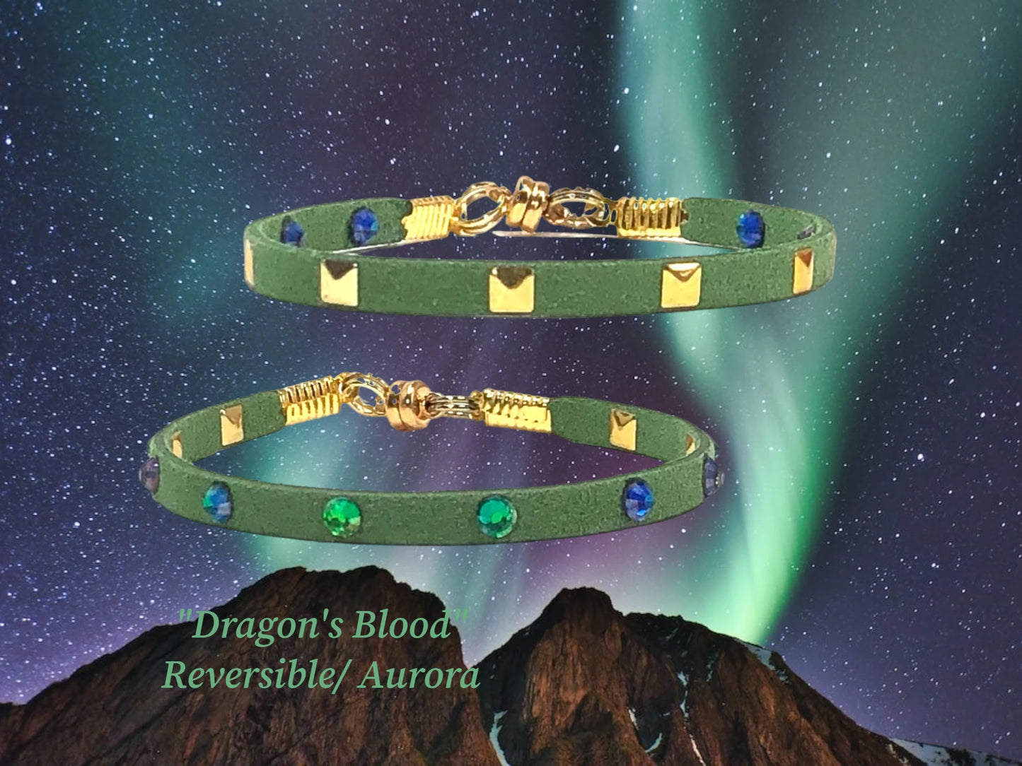 Dragon's Blood Reversible- w/ Aurora Borealis Crystal studs on one side and gold pyramid studs on the other. $19.99