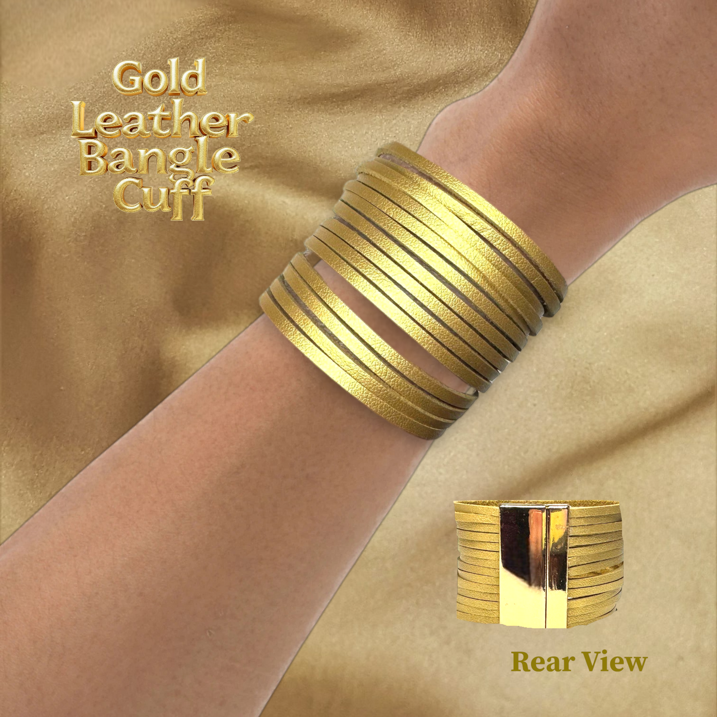 Gold Leather Bangle Cuff