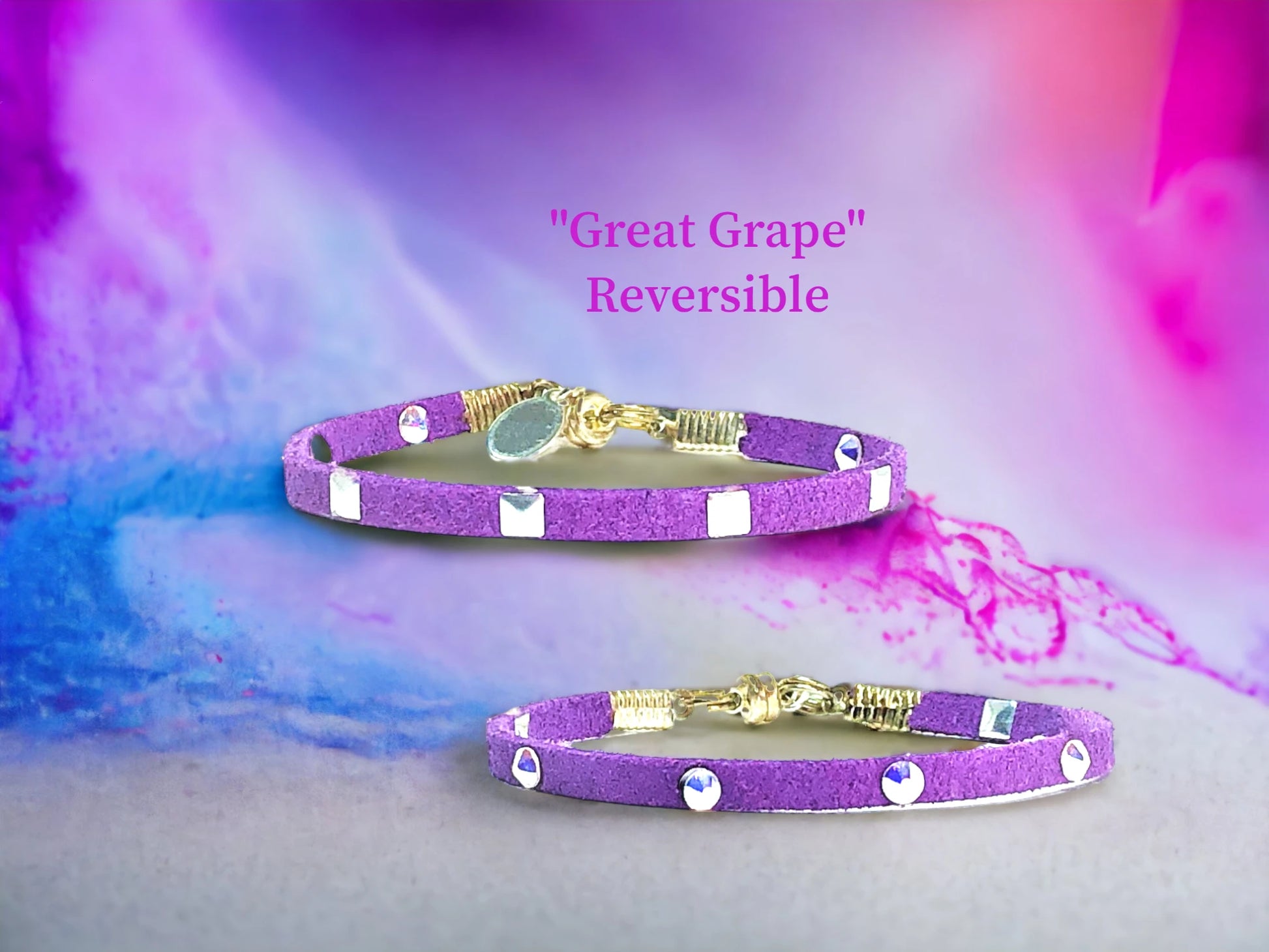 Great Grape- Reversible-w/ Austrian Crystal Studs on one side and Silver Pyramid Studs on the other. Two bracelets in one! $22