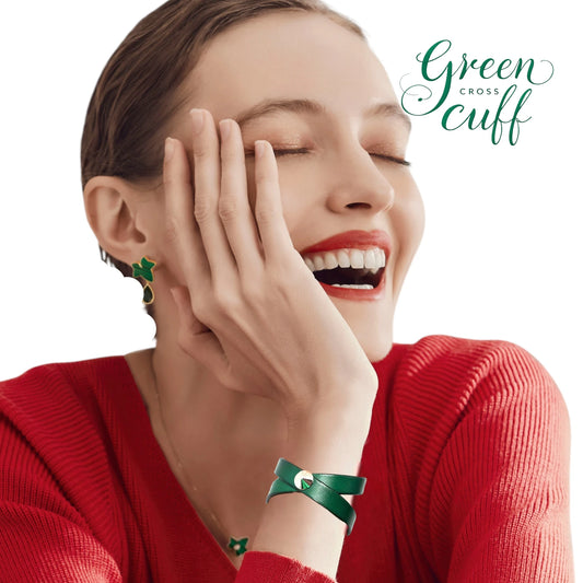 Green Criss Cross Cuff Roman Leather Bracelet