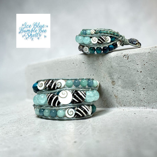 Ice Blue Agate Bumble Bee Shell Boho