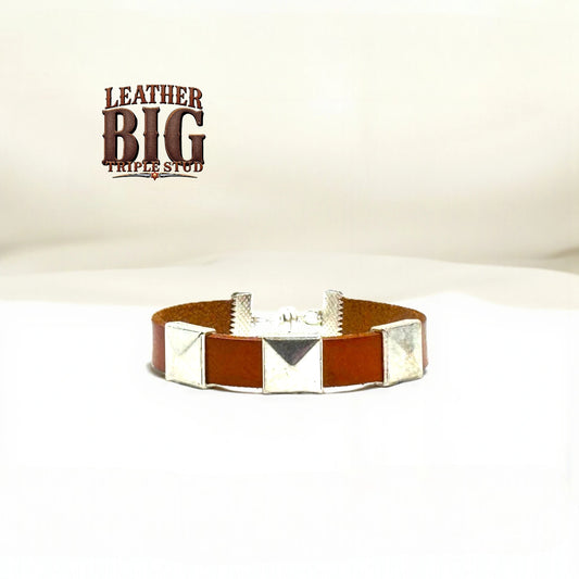 Leather Big Triple Stud Bracelet
