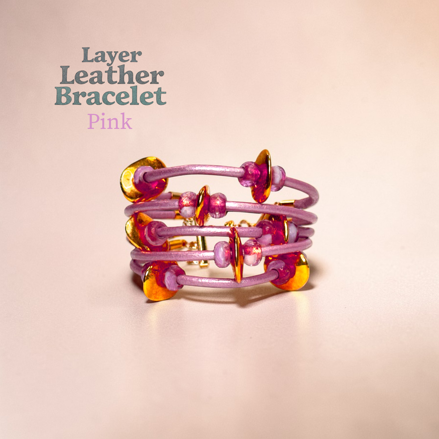 Pink Leather Layer Bracelet