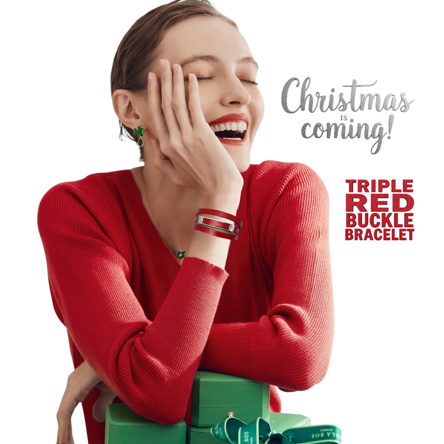 Triple Red Silver Buckle Bracelet