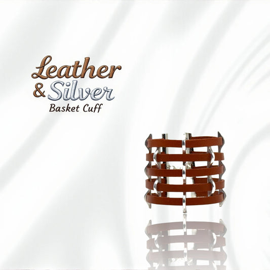 Leather and Silver Basket Cuff