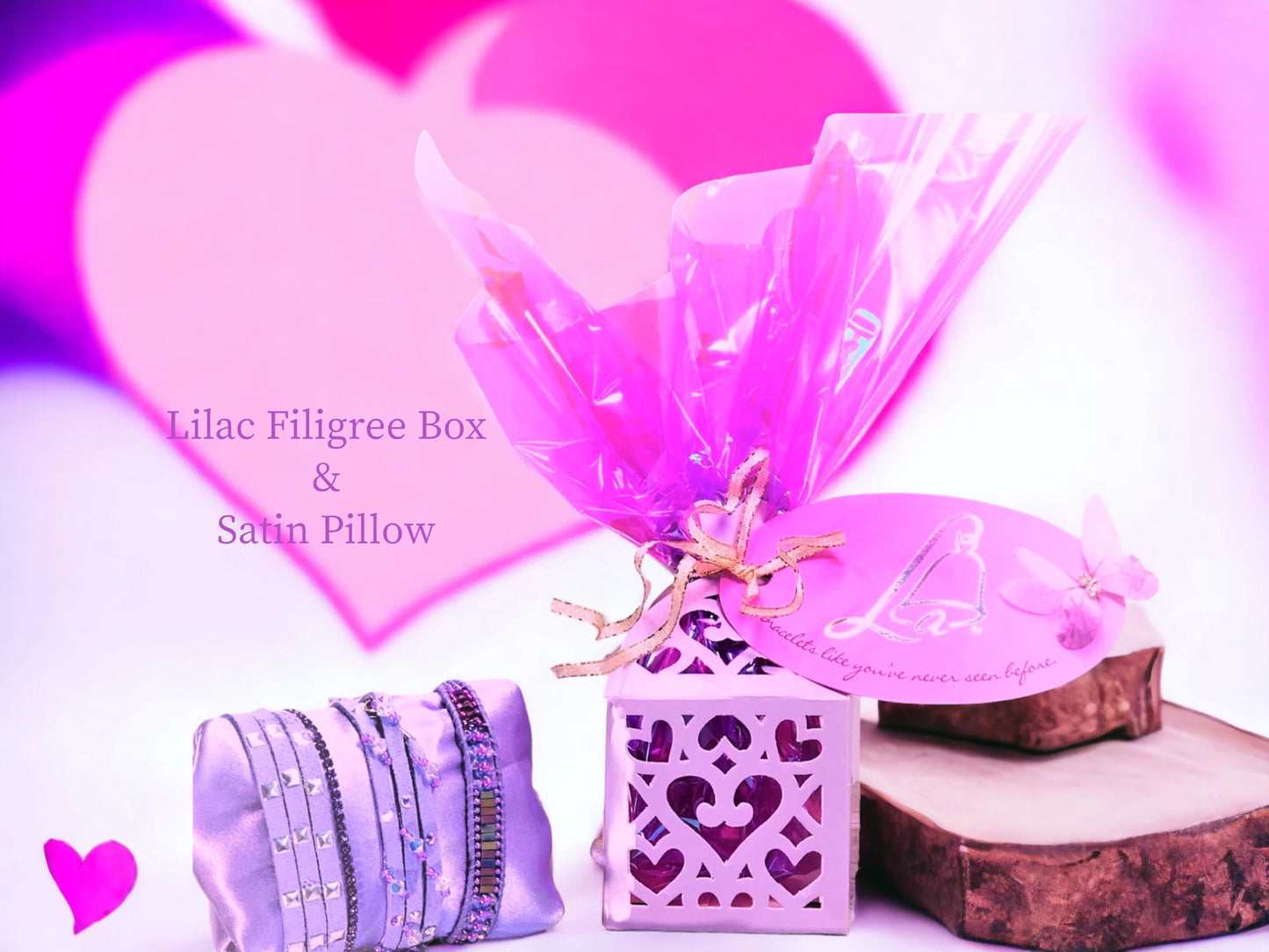 Lilac Filigree Box & satin pillow $6.50