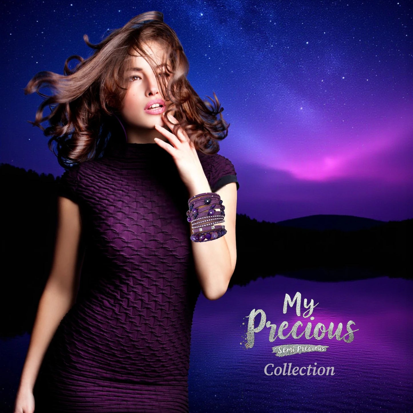 My Precious Semi Precious and Suede Bracelet Collection- Deep Purple