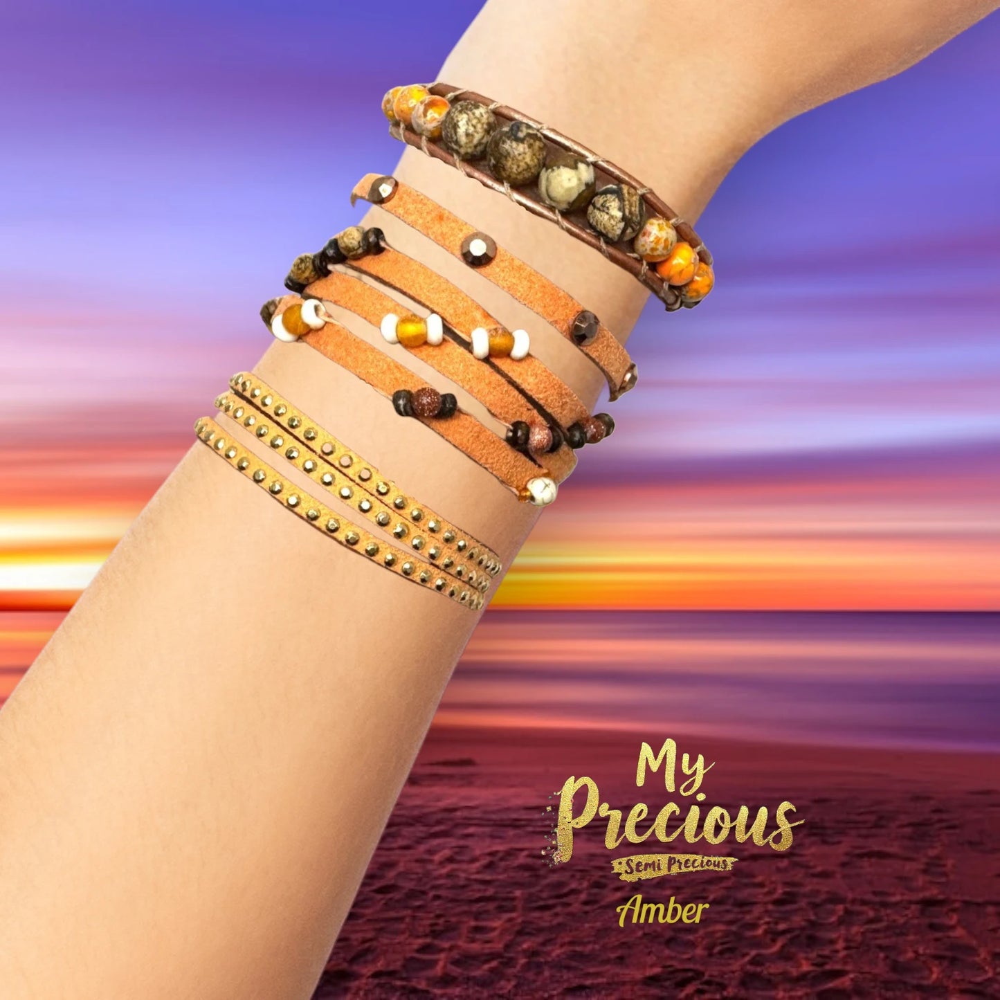 My Precious- Semi Precious and Suede Bracelet Collection -Amber