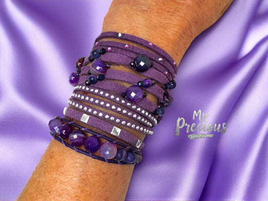 My Precious Semi Precious and Suede Bracelet Collection- Deep Purple