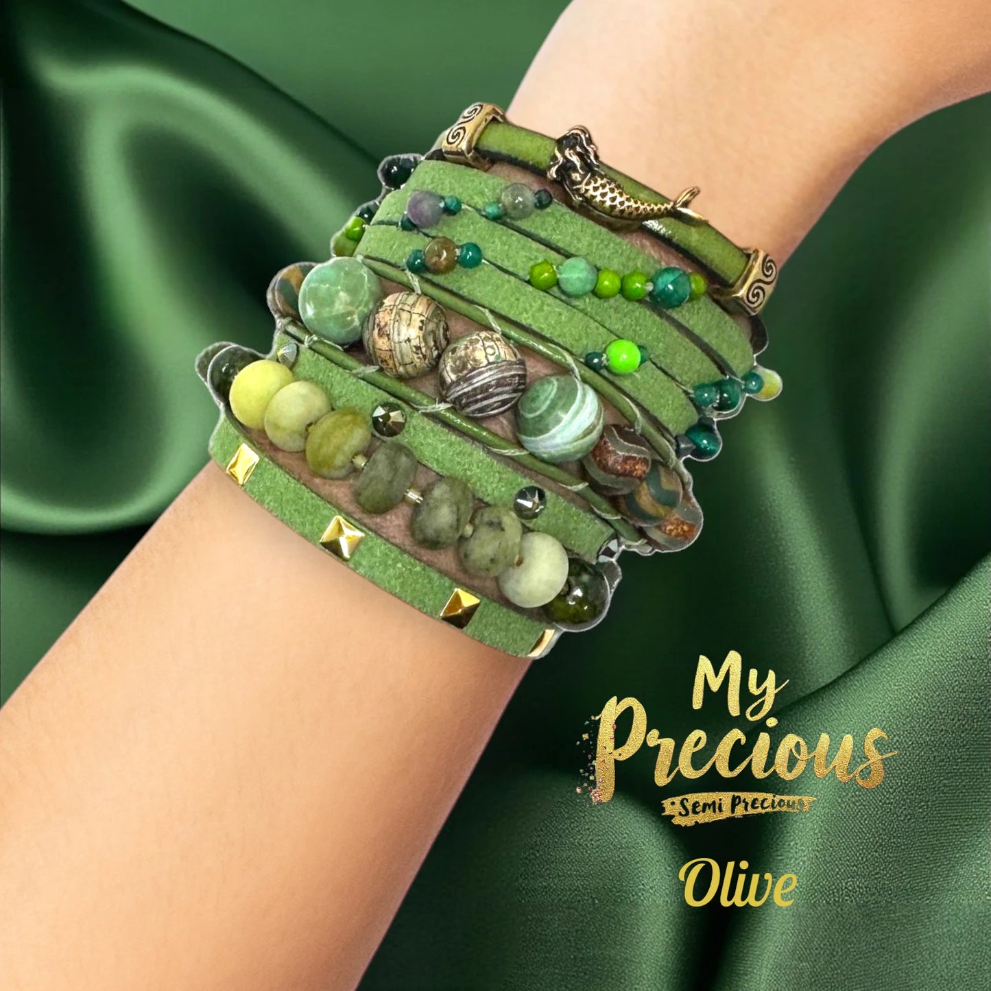 My Precious -Suede and Semi Precious Bracelet Collection-Olive