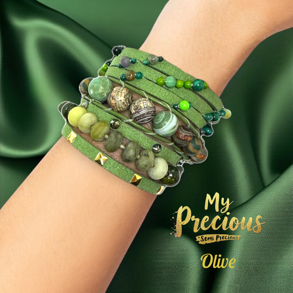 My Precious -Suede and Semi Precious Bracelet Collection-Olive