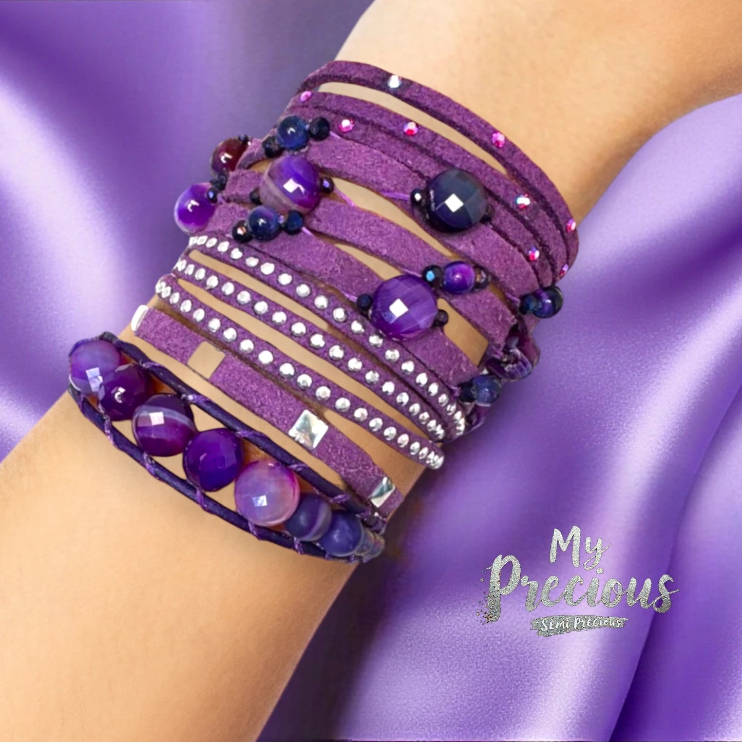 My Precious Semi Precious and Suede Bracelet Collection- Deep Purple