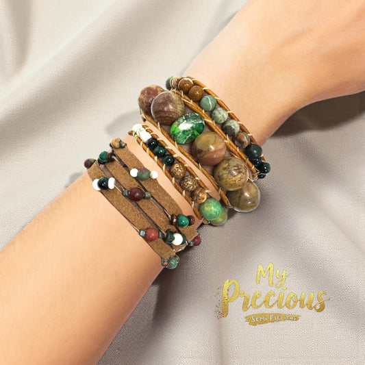My Precious Semi Precious and Suede Bracelet Collection-Tan