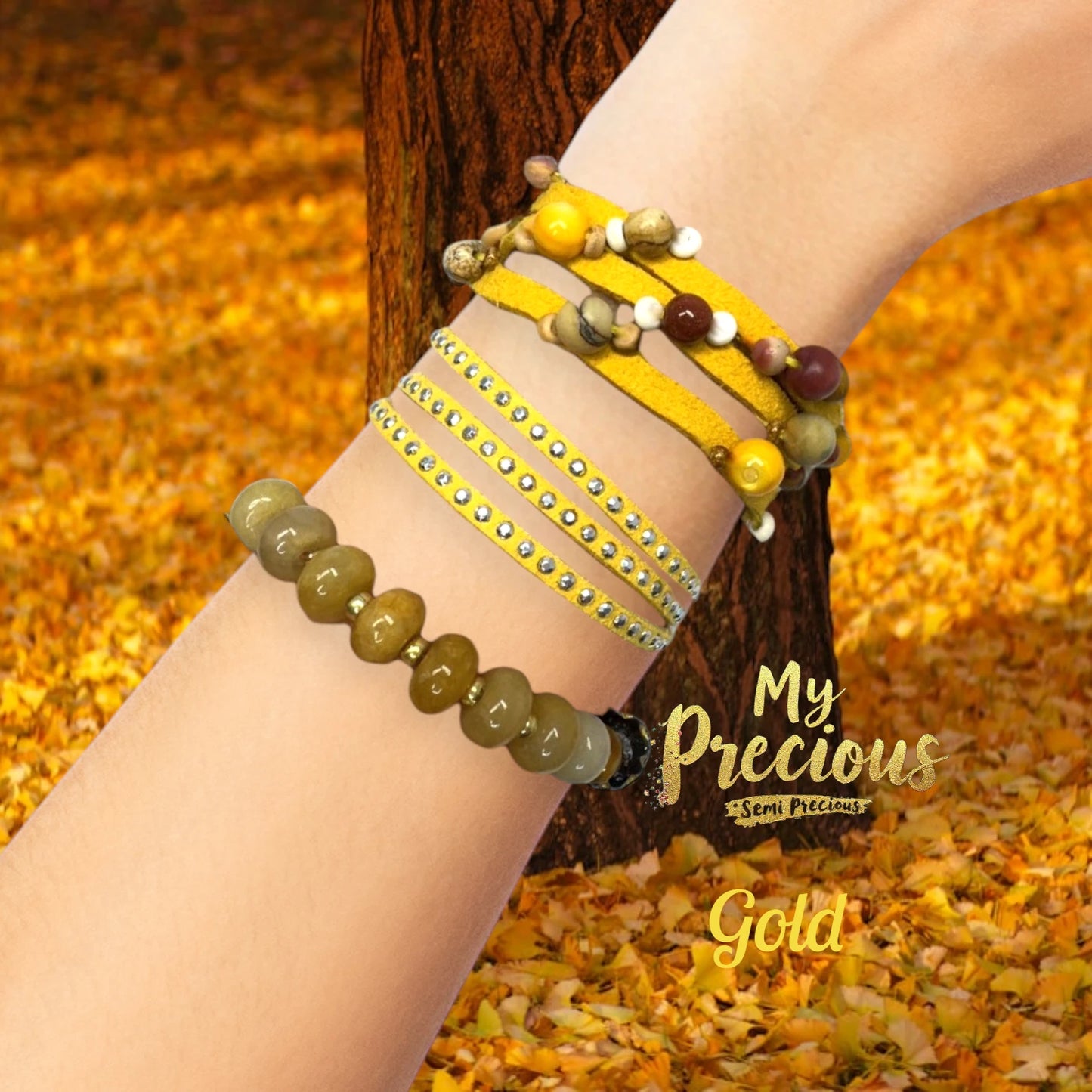 My Precious Semi Precious and Suede Bracelet Coolection -Gold
