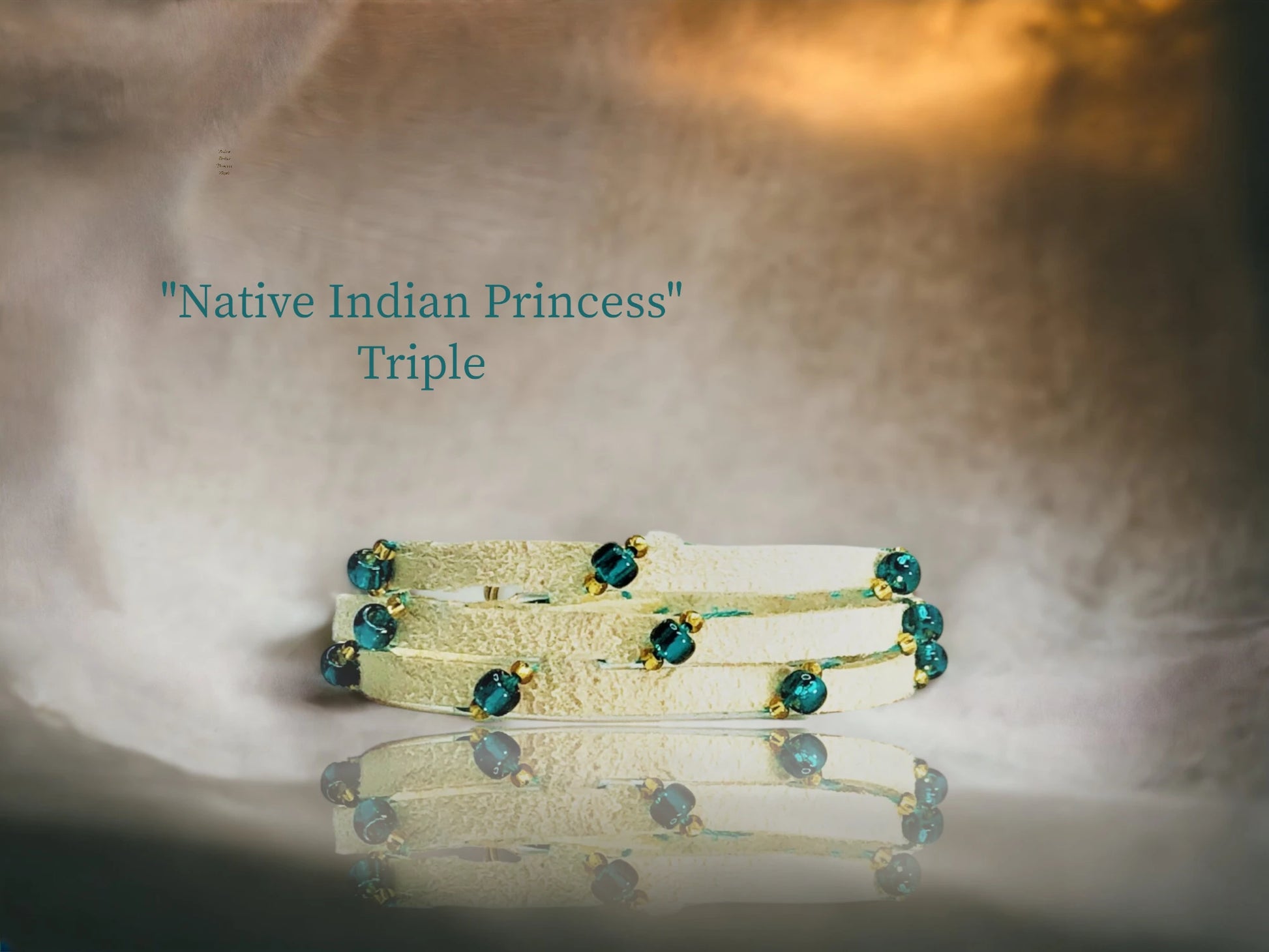 Native Indian Princess Triple Wrap with Buckskin Faux Suede, cascading Zircon and gold Czech beads. $25.99