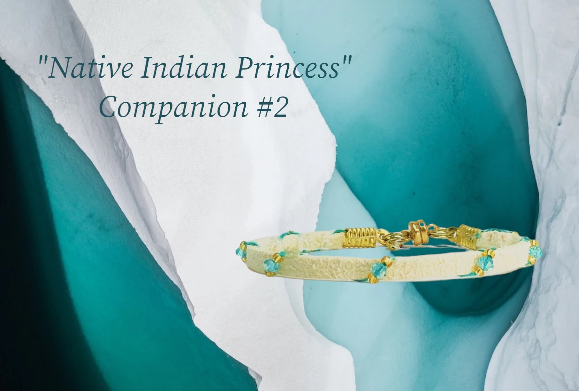 Native Indian Princess Companion with Buckskin faux suede cascading turquoise Austrian Crystal bi-cones and tiny gold Czech beads. $20.99