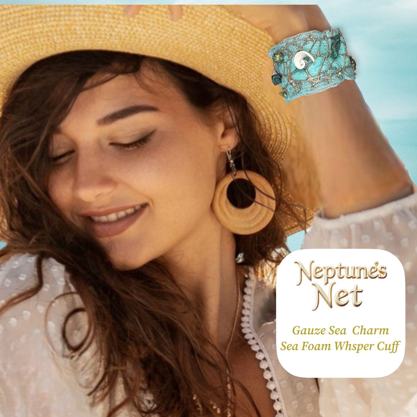 Neptunes Net Gauze Sea Shell Cuff-Sea Foam Whisper Cuff