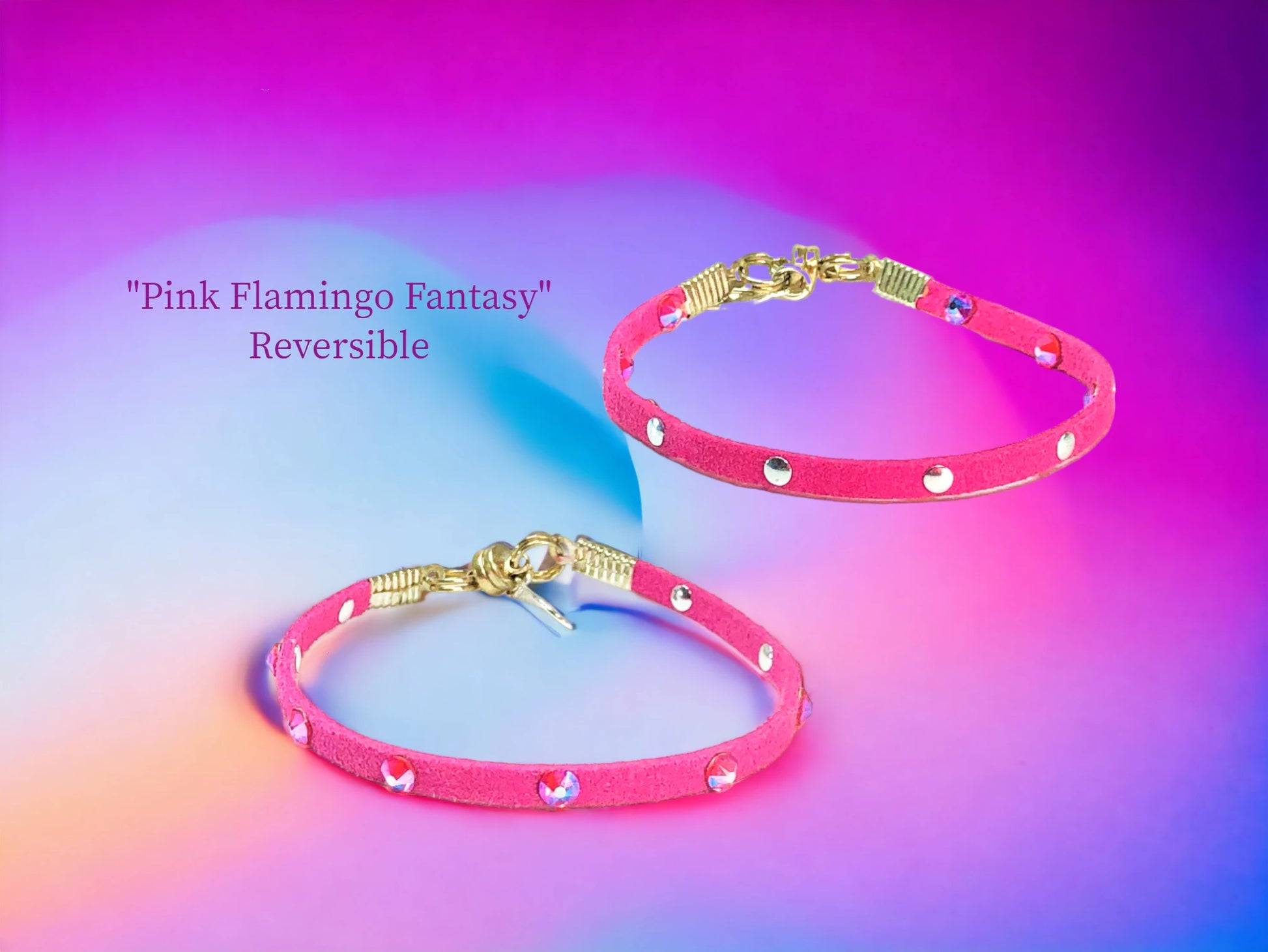 Pink Flamingo Fantasy Reversible single wrap companion with even bigger round silver studs on one side and beautiful hot pink Austrian AB crystals on the other side make your purchase a two in one!!! $21.99