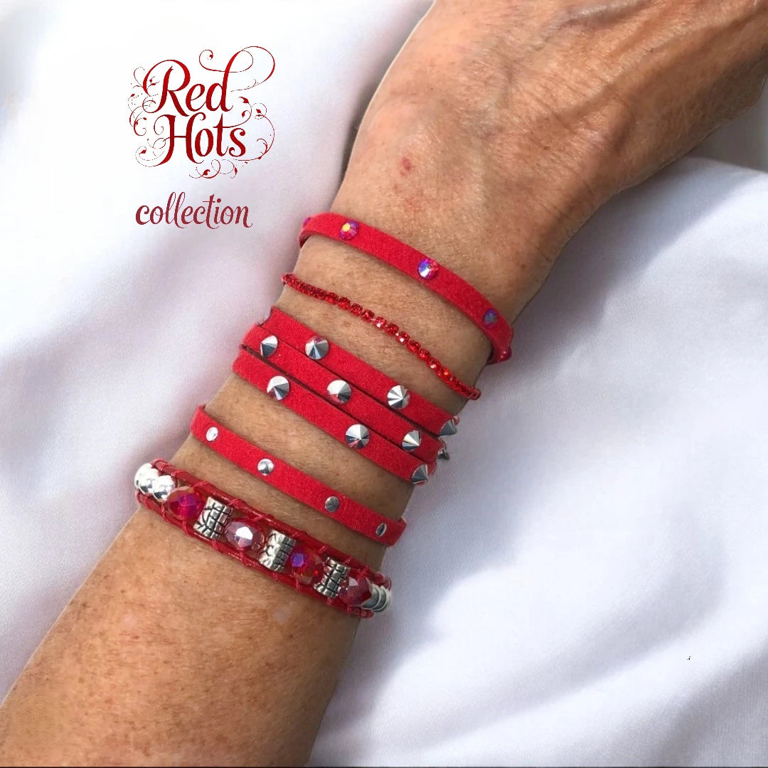 Red Faux Suede Bracelet – "Red Hots" Collection - Chic & Bold