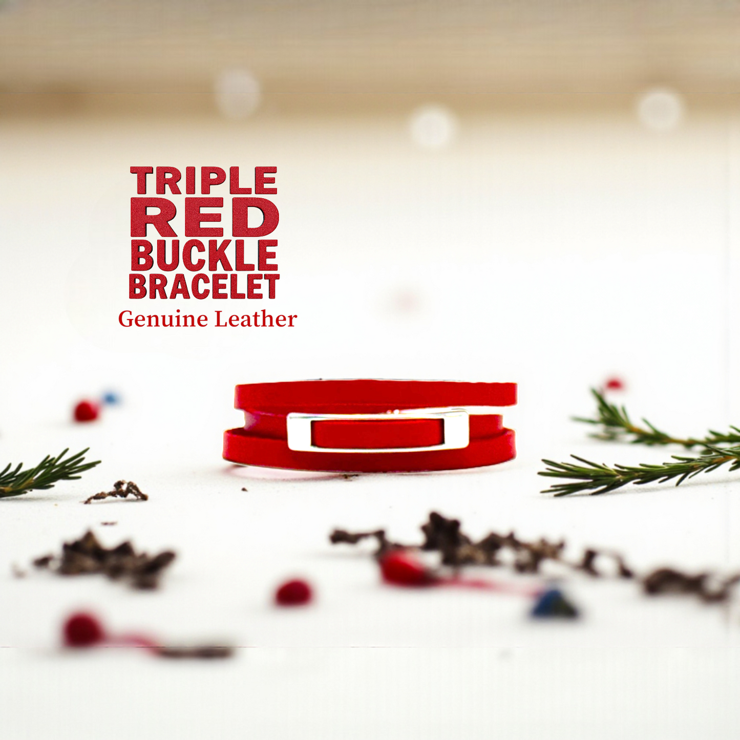 Triple Red Silver Buckle Bracelet