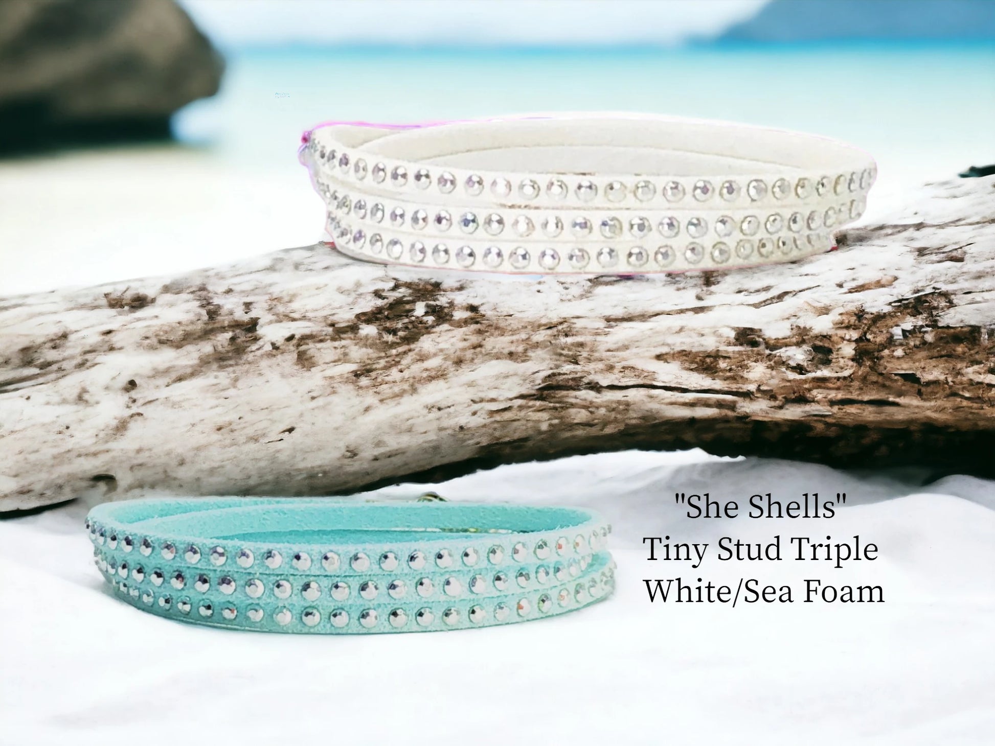 She Shell white and SeaFoam/ silver Tiny Triple Studs $16.99 ea.