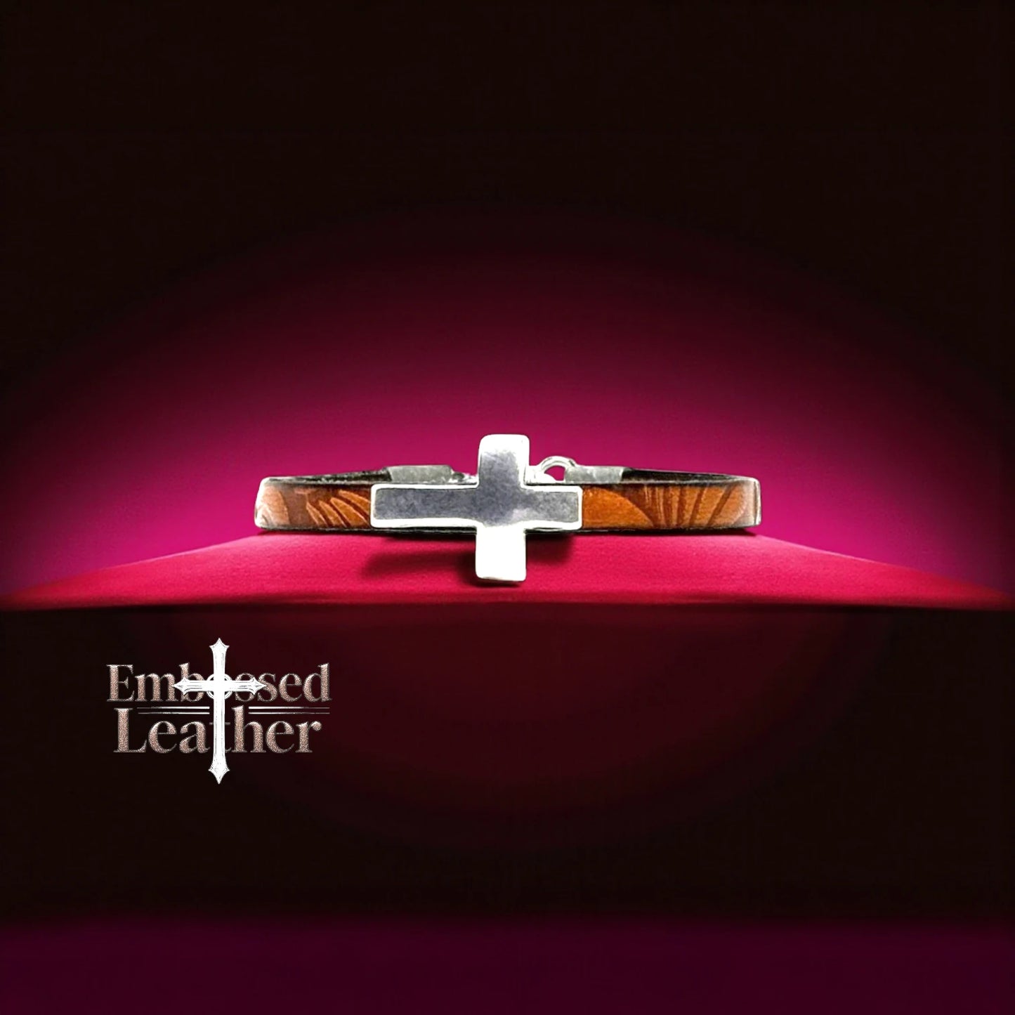 Embossed Leather w/ Silver Cross Bracelet