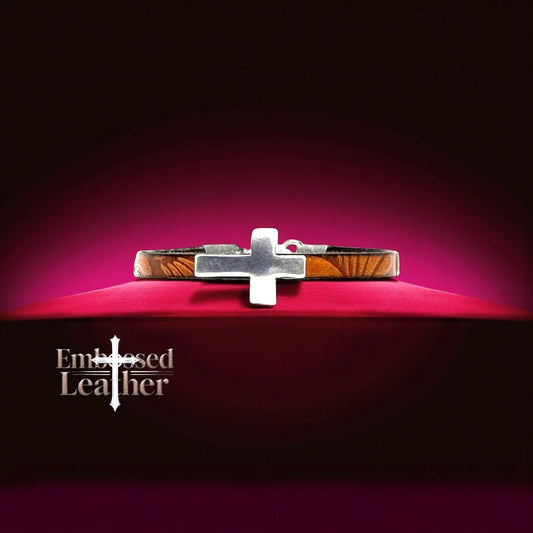 Embossed Leather w/ Silver Cross Bracelet