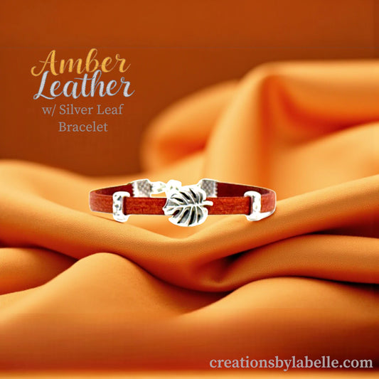 Amber Leather w/ Silver Leaf Bracelet