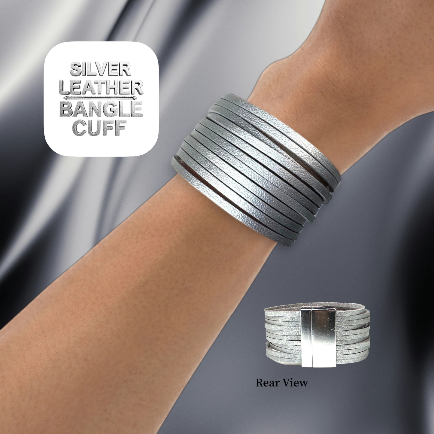 Silver Leather Bangle Cuff